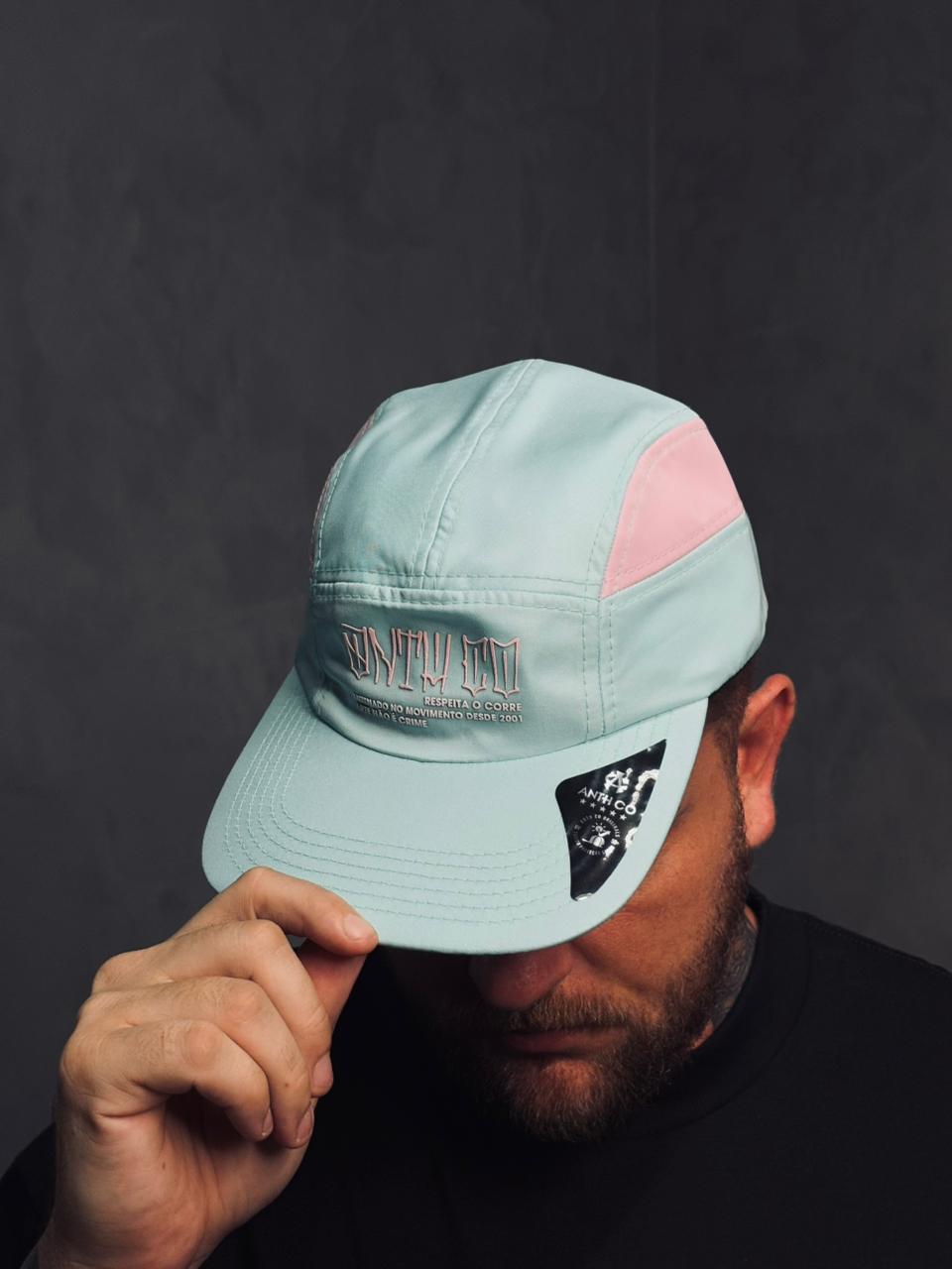 BONÉ FIVE PANEL ANTH CO. AZUL/ROSA BÊBÊ